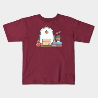 Backpack, book, apple and coffee Kids T-Shirt